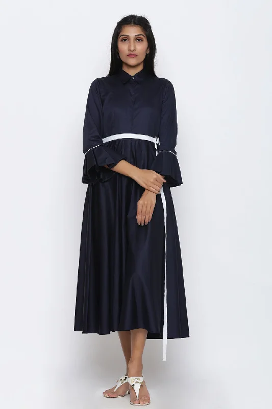 Navy Blue Drama Sleeve Culotte Jumpsuit