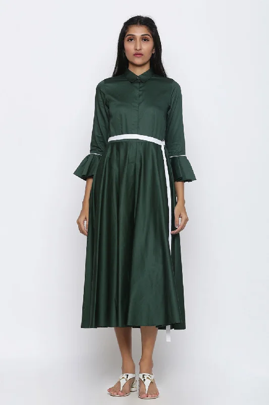 Green Drama Sleeve Culotte Jumpsuit