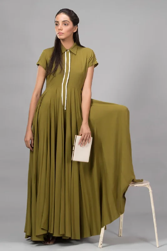 Green Flared Gown Jumpsuit