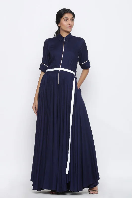 Navy Blue Trench Style Twill Tape Jumpsuit