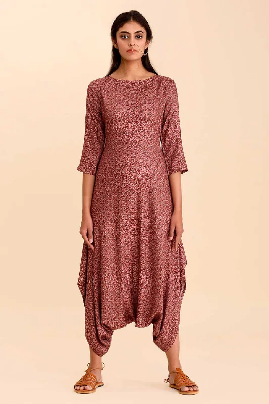 VIDHI - Plum Printed Dhoti Jumpsuit