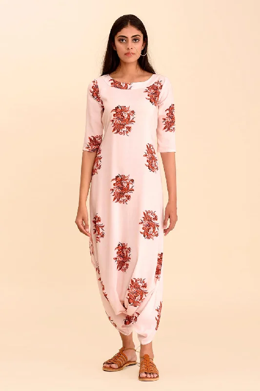 RYSA - Pink Printed Dhoti Jumpsuit