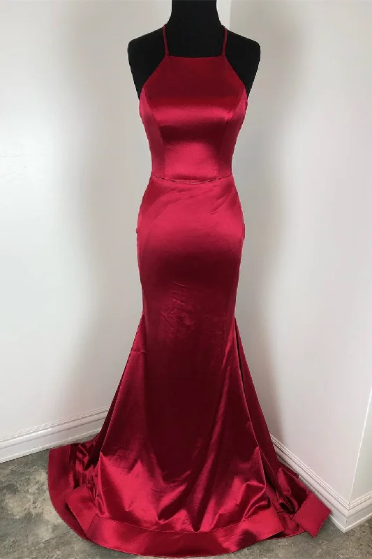 Classic Mermaid Burgundy Formal Dress with Lace-Up Back