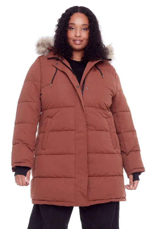 AULAVIK PLUS | WOMEN'S VEGAN DOWN (RECYCLED) MID-LENGTH HOODED PARKA COAT (PLUS SIZE)