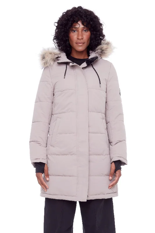 AULAVIK | WOMEN'S VEGAN DOWN (RECYCLED) MID-LENGTH HOODED PARKA COAT