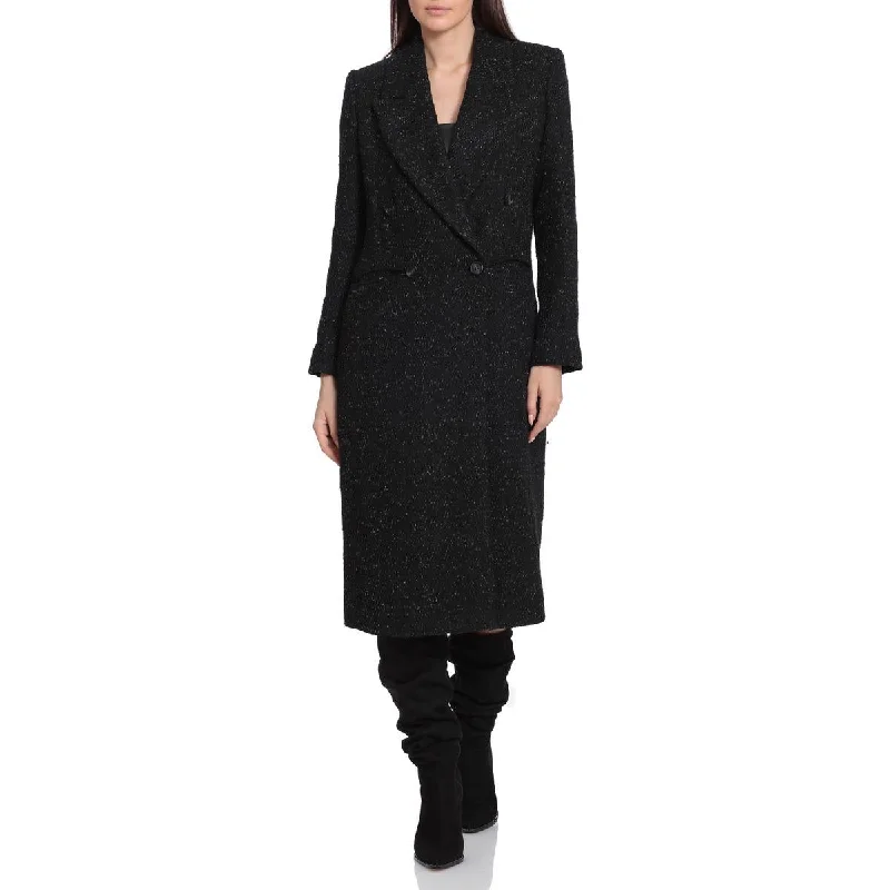 Avec Les Filles Women's Double Breasted Metallic Thread Long Overcoat