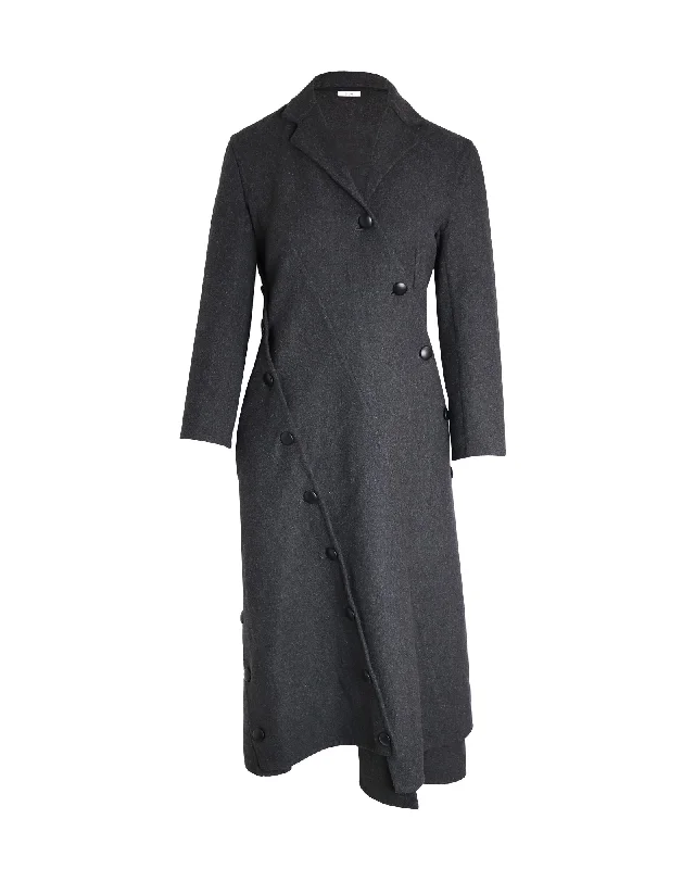 Celine Asymmetric Button-Detailed Coat in Grey Wool