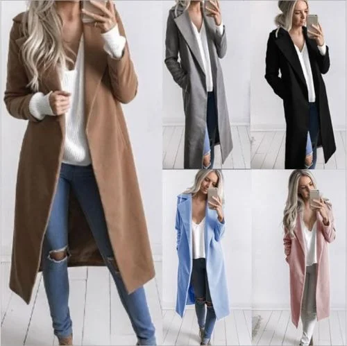 Fashion Women Winter Warm Wool Lapel Trench Coat Slim Outwear Overcoat