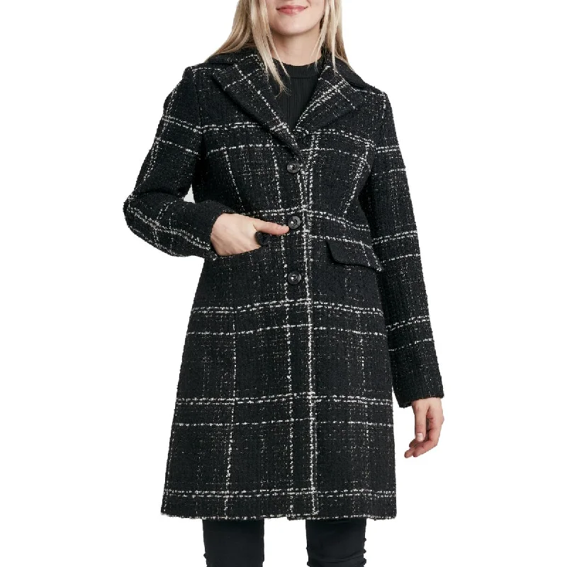 Laundry by Shelli Segal Women's Plaid Mid-Length Walker Coat with Notch Lapel