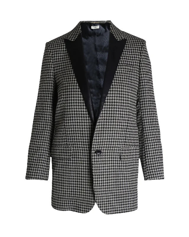 Saint Laurent Houndstooth Blazer Jacket in Multicolor Lana Vergine