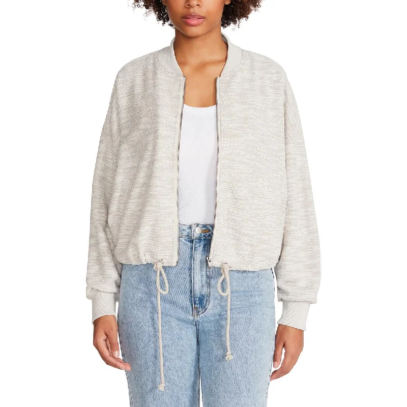 Steve Madden Womens Yves Textured Ribbed Trim Bomber Jacket