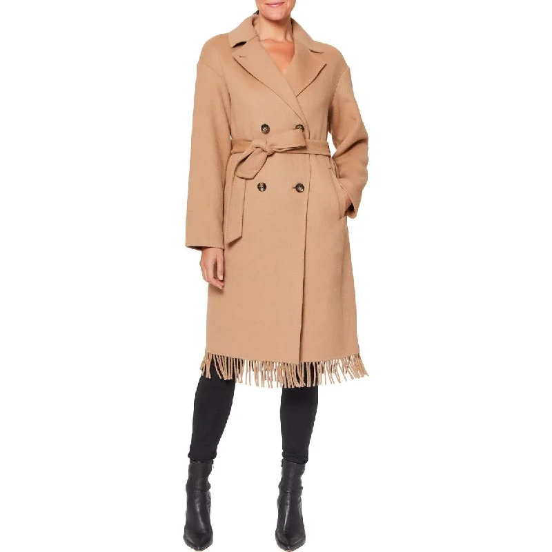 Vince Camuto Womens Fringe Belted Trench Coat