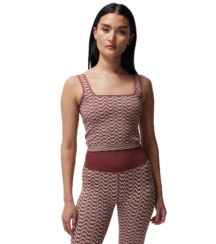 Spiritual Gangster Athena Seamless Jacquard Crop Canyon Geo Burgundy