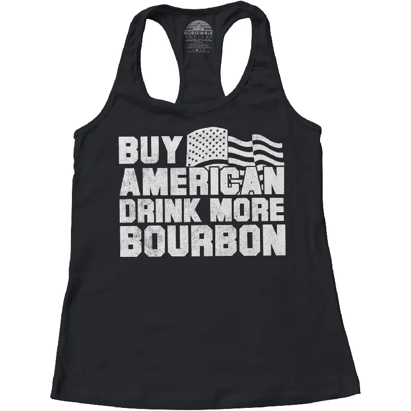 Women's Buy American Drink More Bourbon Racerback Tank Top