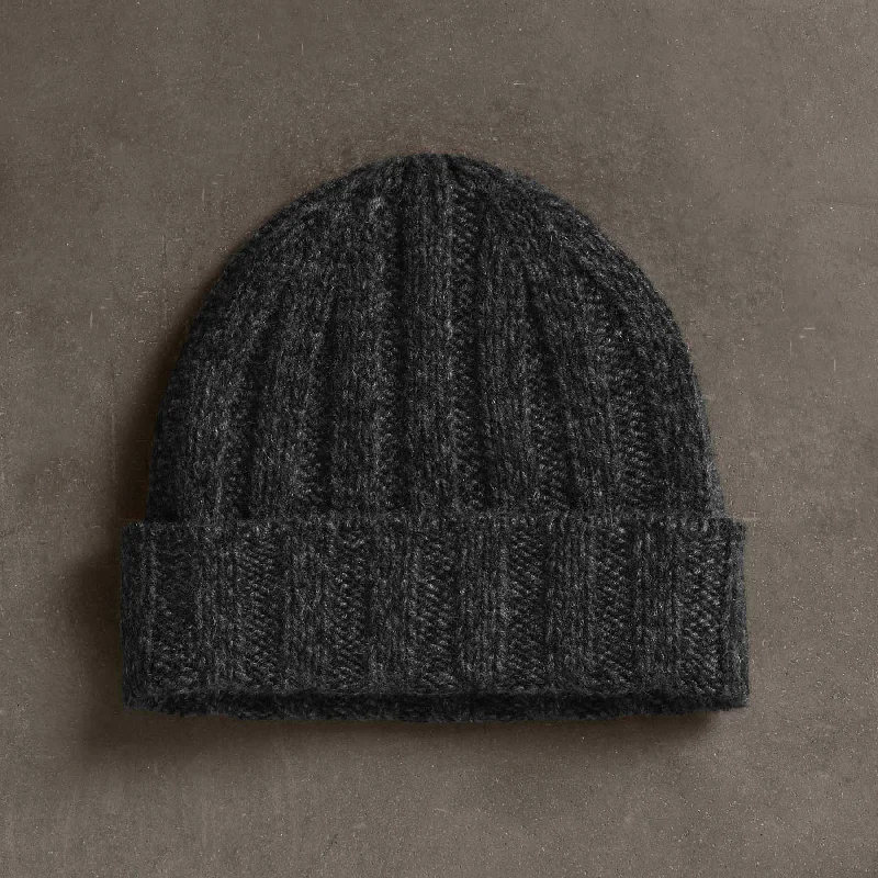 Recycled Cashmere 8 Ply Marled Beanie - Charcoal Marl