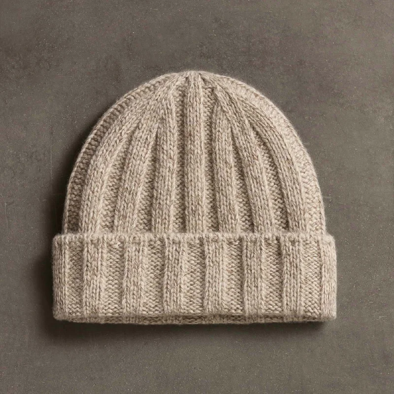 Recycled Cashmere 8 Ply Marled Beanie - Stone Marl