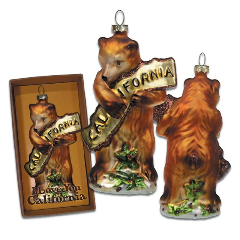 California Bear Hug Glass Ornament