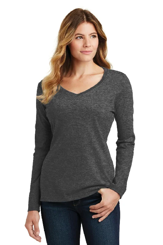 Port & Company Womens Fan Favorite Long Sleeve V-Neck T-Shirt - Heather Dark Grey