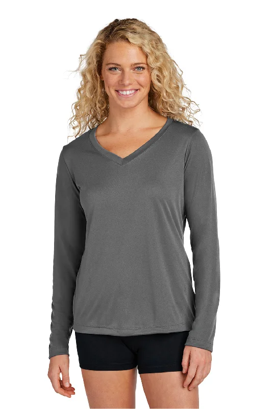 Sport-Tek Womens Competitor Moisture Wicking Long Sleeve V-Neck T-Shirt - Iron Grey