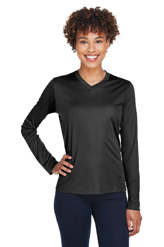 Team 365 Womens Zone Performance Moisture Wicking Long Sleeve Crewneck T-Shirt - Black